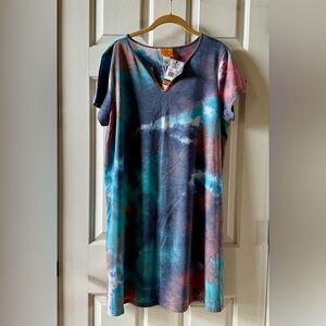 Ruby Rd. Multi-Color Tie-Dye V-Neck Tunic Lounge Dress Size Large